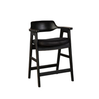 Zsy Counter Stool Chair, Open Back, Black Birch Wood and Faux Leather - BM338207