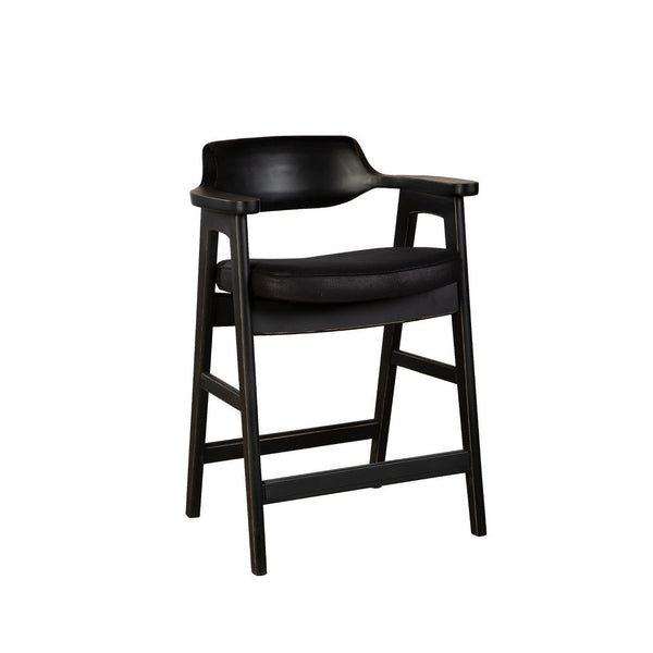 Zsy Counter Stool Chair, Open Back, Black Birch Wood and Faux Leather - BM338207