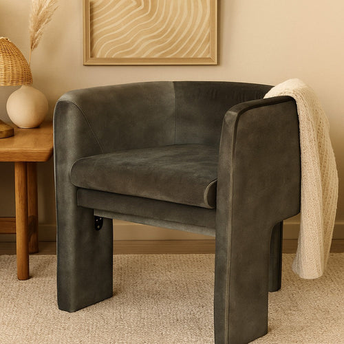 Gela Dining Chair, Three Legged Barrel Accent Sides, Rainforest Green - BM338209