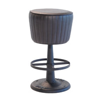 Myra Mushroom Counter Stool, Black Ribbed Leather, Dark Gray Iron Base - BM338210
