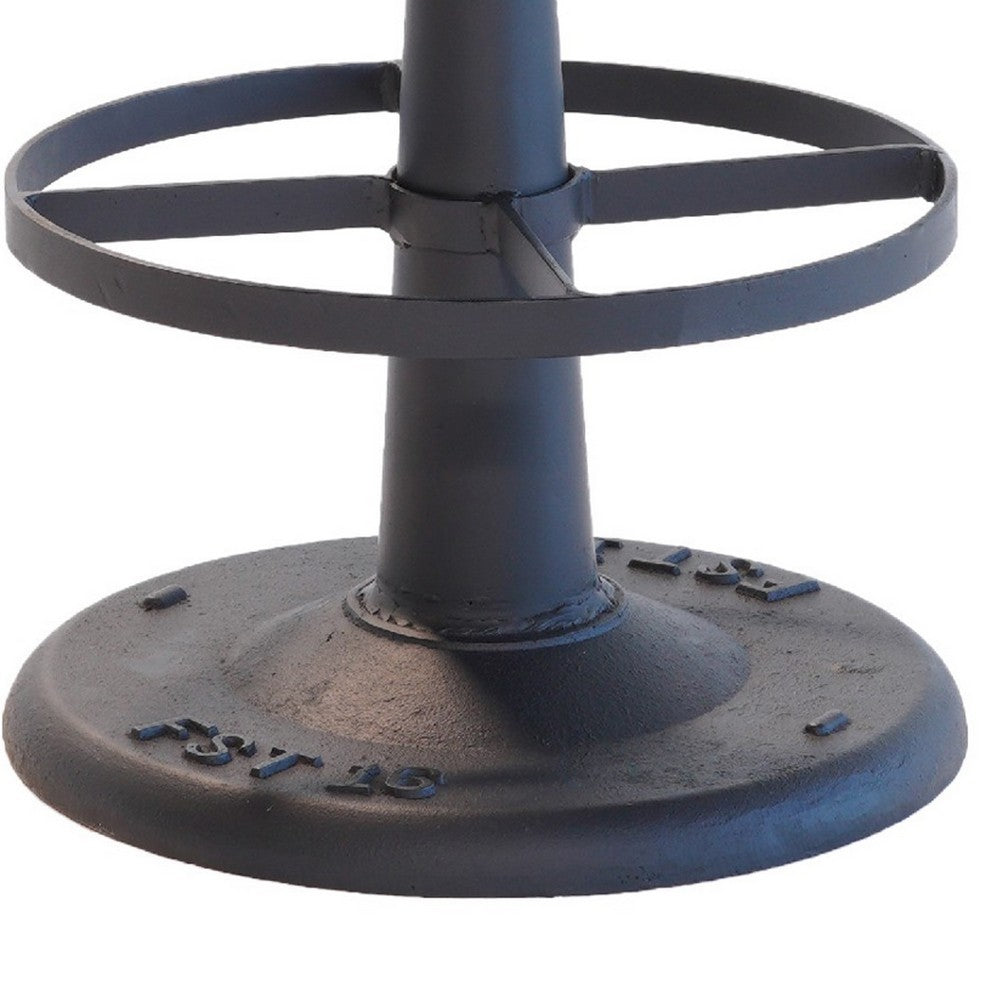 Myra Mushroom Counter Stool, Black Ribbed Leather, Dark Gray Iron Base - BM338210