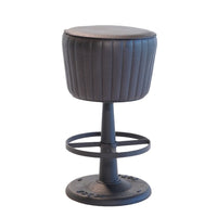 Myra Mushroom Counter Stool, Black Ribbed Leather, Dark Gray Iron Base - BM338210