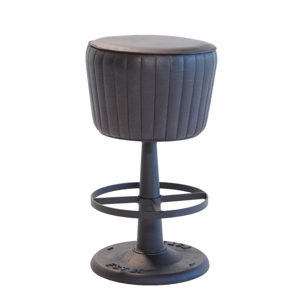 Myra Mushroom Counter Stool, Black Ribbed Leather, Dark Gray Iron Base - BM338210