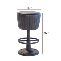 Myra Mushroom Counter Stool, Black Ribbed Leather, Dark Gray Iron Base - BM338210
