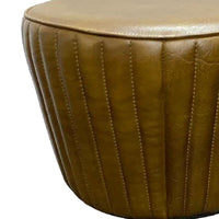 Myra Mushroom Counter Stool, Brown Ribbed Leather, Dark Gray Iron Base - BM338211