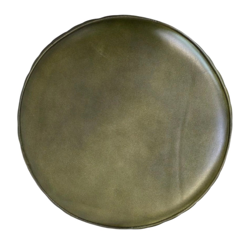 Myra Mushroom Counter Stool, Green Ribbed Leather, Dark Gray Iron Base - BM338212