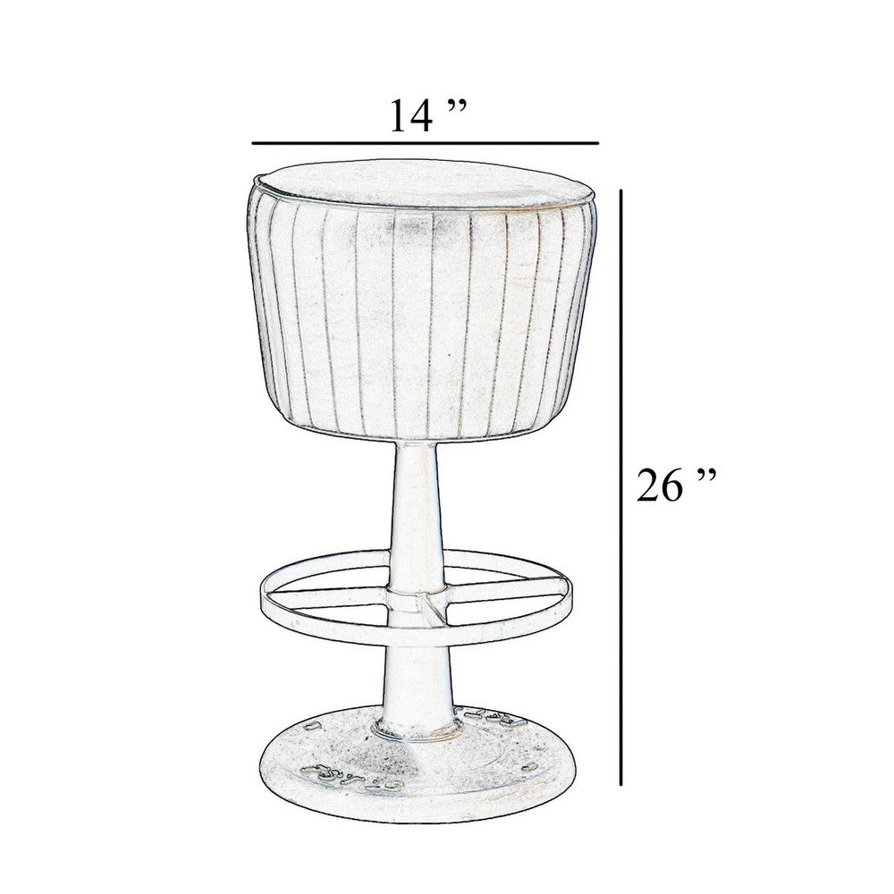 Myra Mushroom Counter Stool, Green Ribbed Leather, Dark Gray Iron Base - BM338212