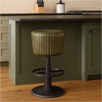 Myra Mushroom Counter Stool, Green Ribbed Leather, Dark Gray Iron Base - BM338212