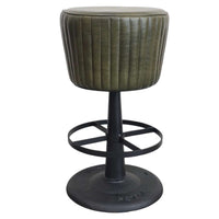 Myra Mushroom Counter Stool, Green Ribbed Leather, Dark Gray Iron Base - BM338212