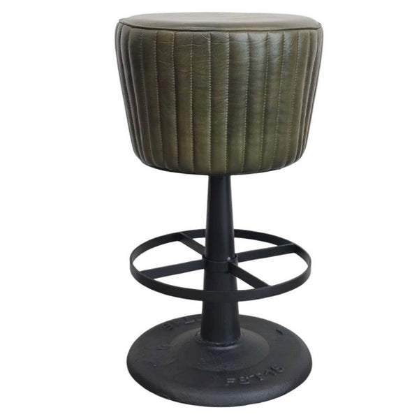 Myra Mushroom Counter Stool, Green Ribbed Leather, Dark Gray Iron Base - BM338212