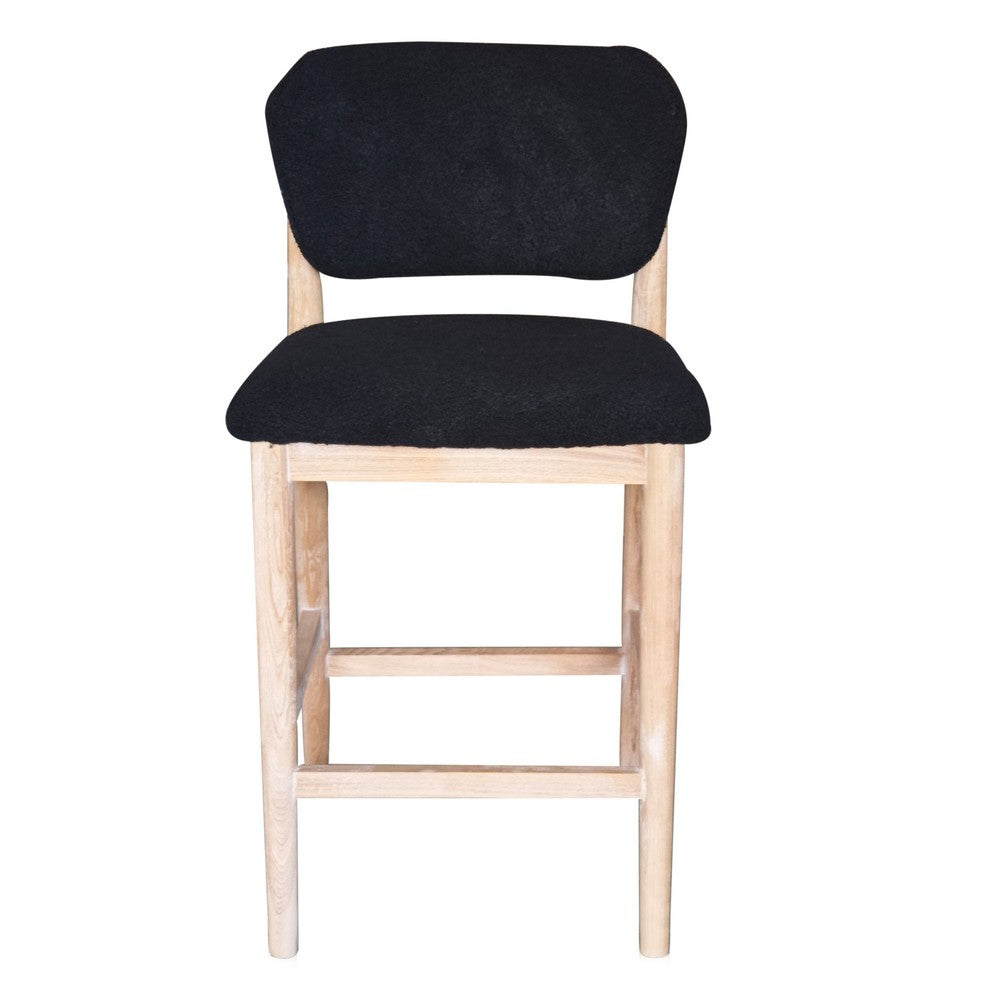 Fela Counter Stool Chair, Black Seat and Back, Natural Brown Wood - BM338213