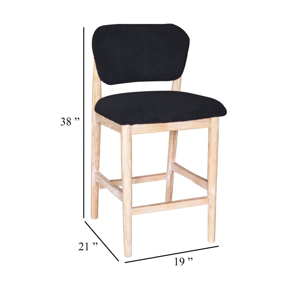 Fela Counter Stool Chair, Black Seat and Back, Natural Brown Wood - BM338213