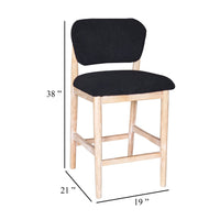 Fela Counter Stool Chair, Black Seat and Back, Natural Brown Wood - BM338213