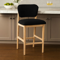 Fela Counter Stool Chair, Black Seat and Back, Natural Brown Wood - BM338213