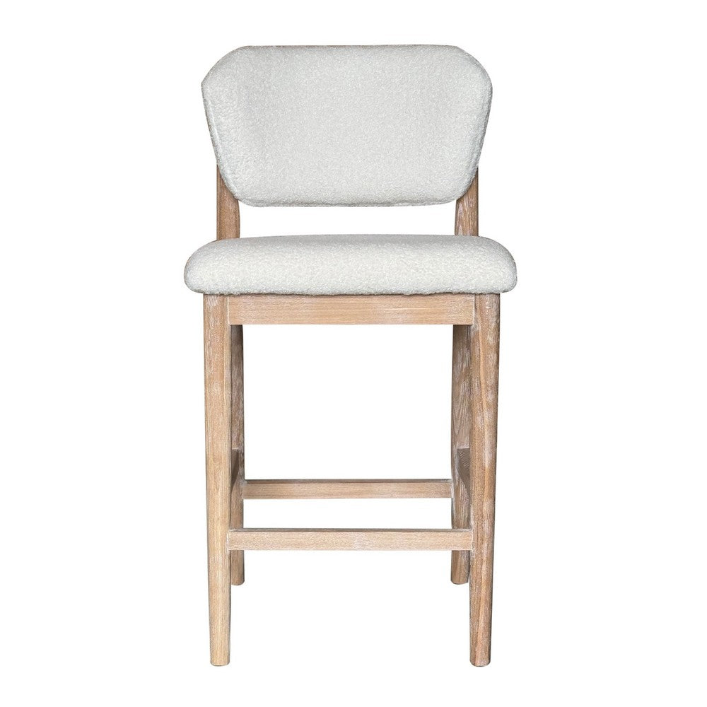 Fela Counter Stool Chair, Ivory White and Back, Natural Brown Wood - BM338214