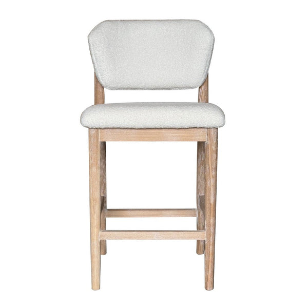 Fela Counter Stool Chair, Ivory White and Back, Natural Brown Wood - BM338214