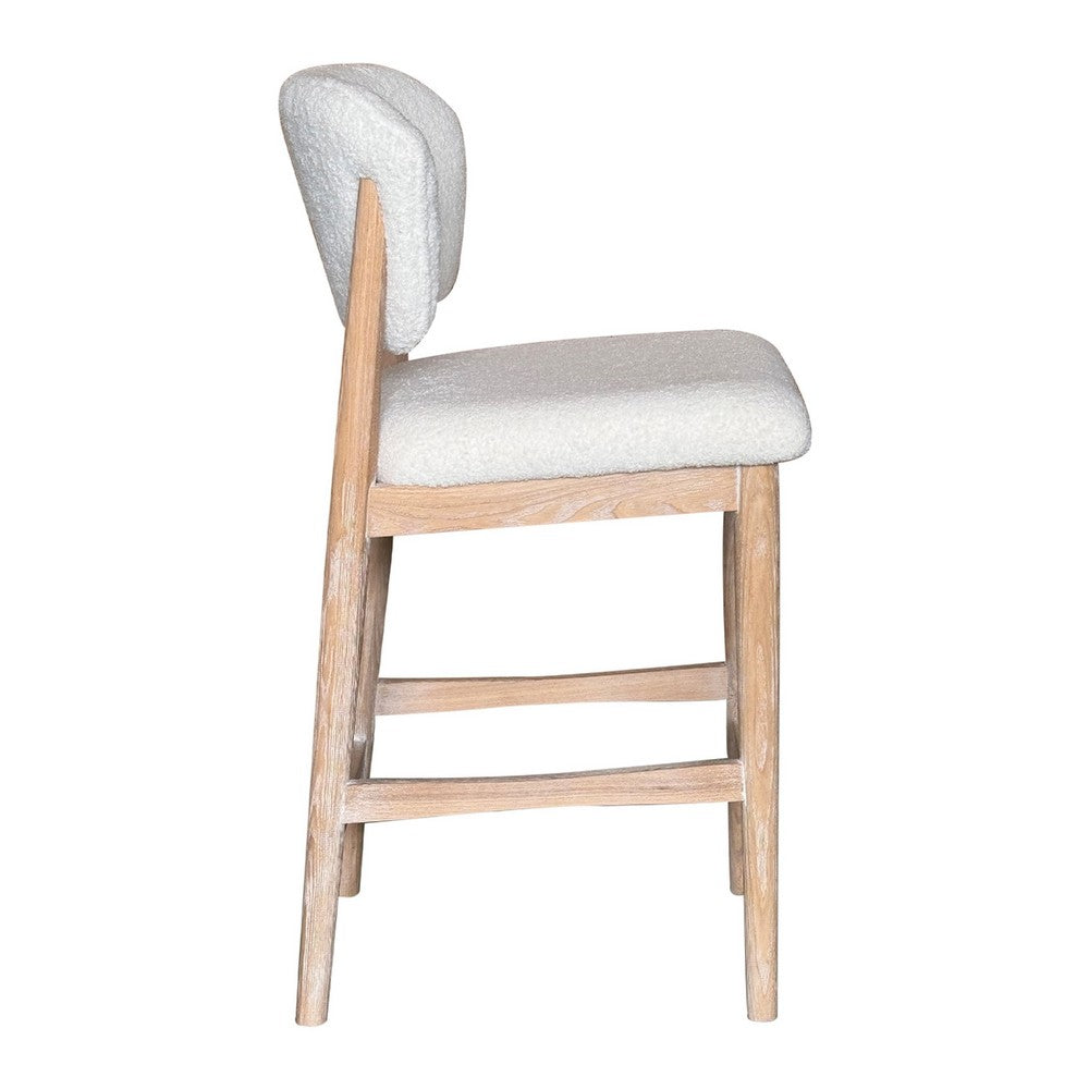 Fela Counter Stool Chair, Ivory White and Back, Natural Brown Wood - BM338214