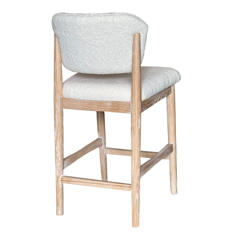 Fela Counter Stool Chair, Ivory White and Back, Natural Brown Wood - BM338214