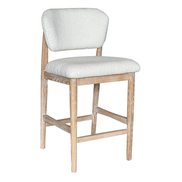 Fela Counter Stool Chair, Ivory White and Back, Natural Brown Wood - BM338214