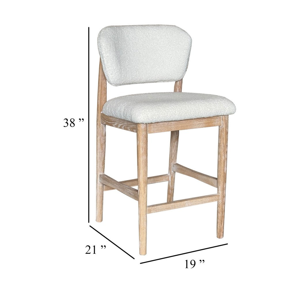 Fela Counter Stool Chair, Ivory White and Back, Natural Brown Wood - BM338214