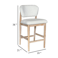 Fela Counter Stool Chair, Ivory White and Back, Natural Brown Wood - BM338214