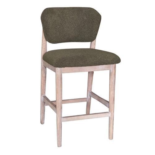 Fela Counter Stool Chair, Moss Green Seat and Back, Natural Brown Wood - BM338215