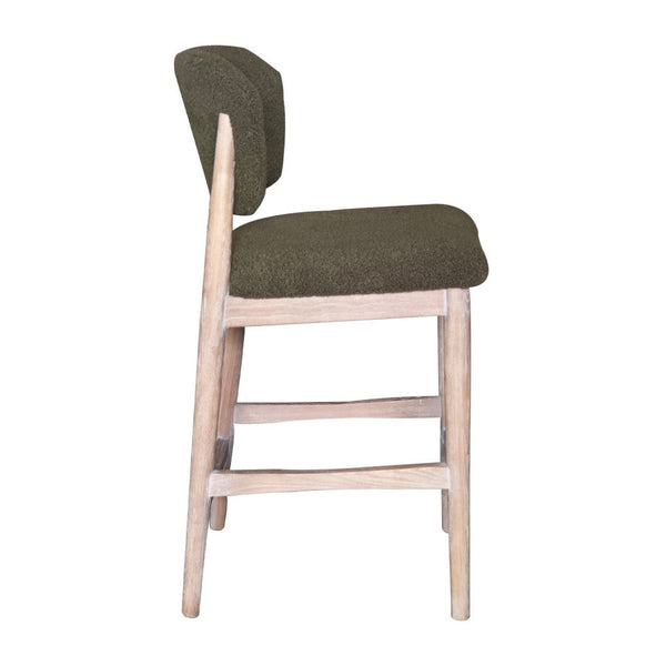 Fela Counter Stool Chair, Moss Green Seat and Back, Natural Brown Wood - BM338215
