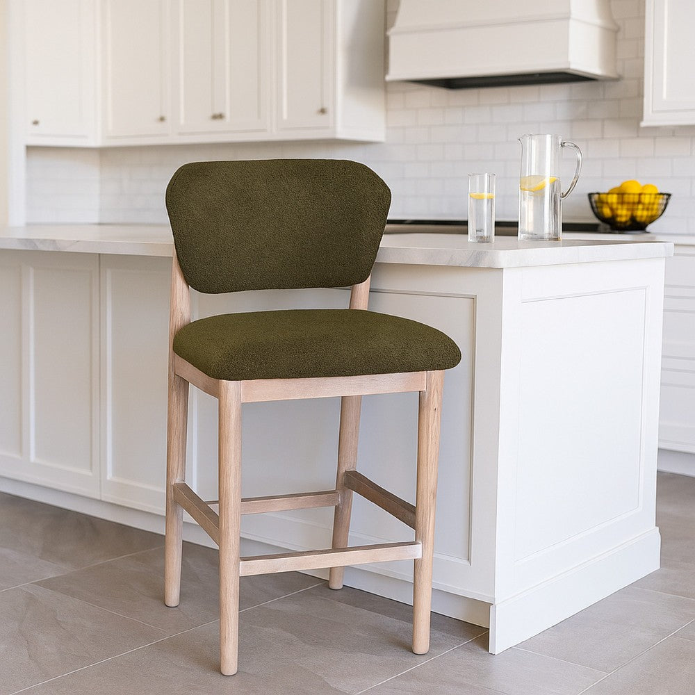 Fela Counter Stool Chair, Moss Green Seat and Back, Natural Brown Wood - BM338215