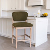 Fela Counter Stool Chair, Moss Green Seat and Back, Natural Brown Wood - BM338215