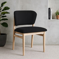 Fela Dining Chair Set of 2, Black Seat and Back, Natural Brown Wood - BM338216