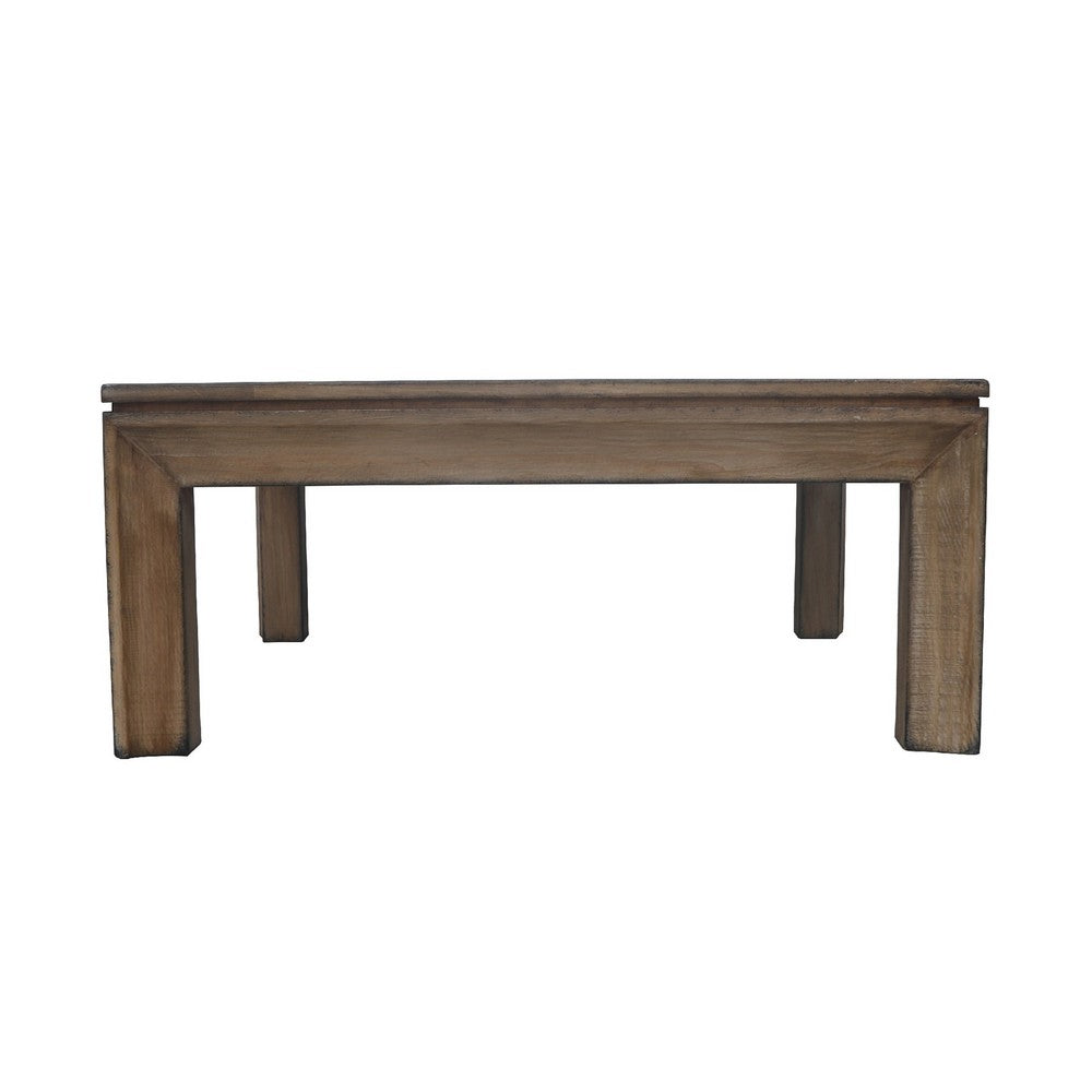 Moa Coffee Table, 42 Inch Square Top, Antique Natural Brown - BM338219