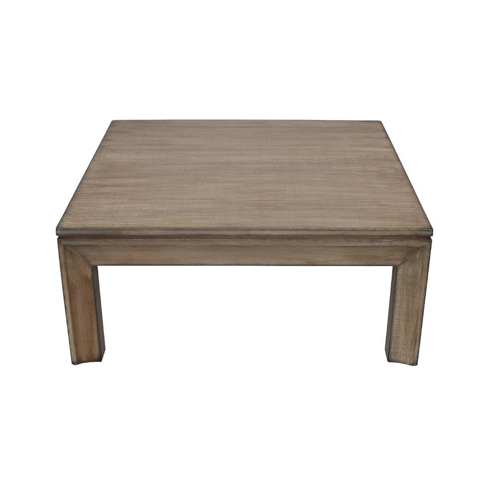 Moa Coffee Table, 42 Inch Square Top, Antique Natural Brown - BM338219
