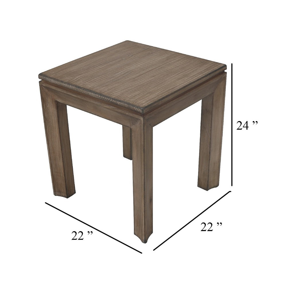 Moa Side End Table, 22 Inch Square Top, Antique Natural Brown - BM338220