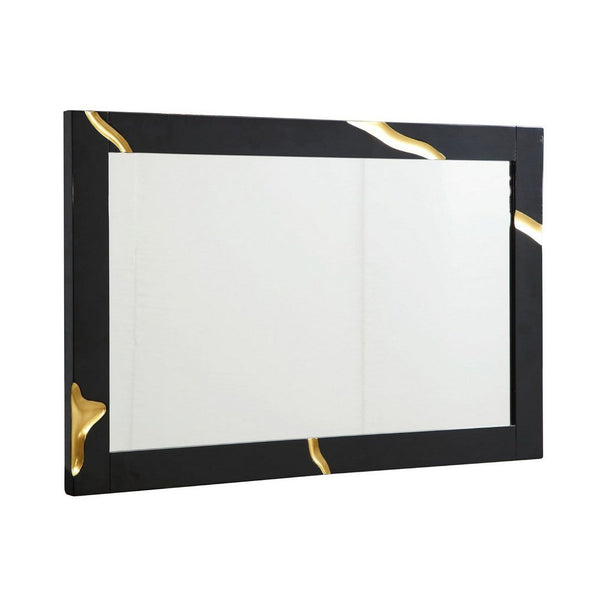 Cid Exie Mirror, Black Frame, 41 Inch High Gloss Finish, Gold Accents - BM338222
