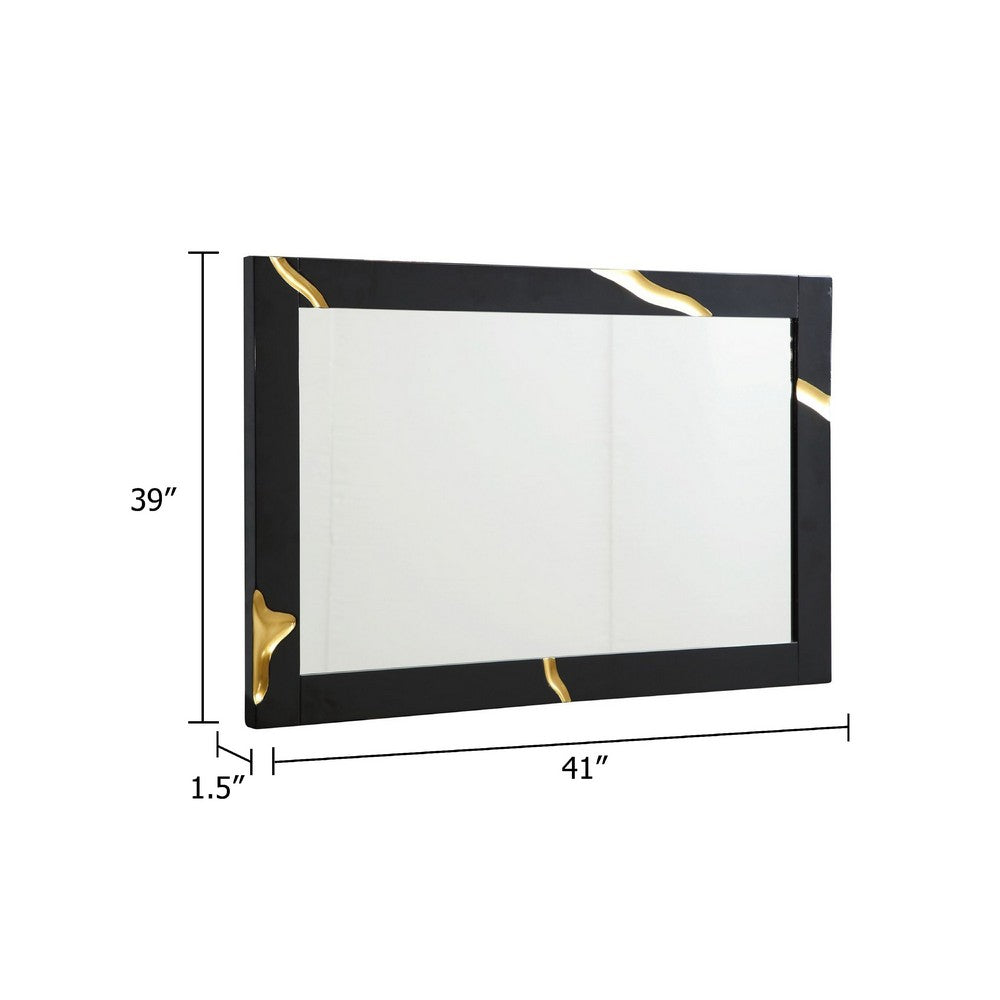 Cid Exie Mirror, Black Frame, 41 Inch High Gloss Finish, Gold Accents - BM338222