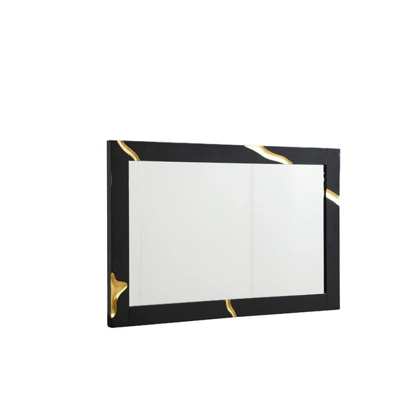 Cid Exie Mirror, Black Frame, 41 Inch High Gloss Finish, Gold Accents - BM338222