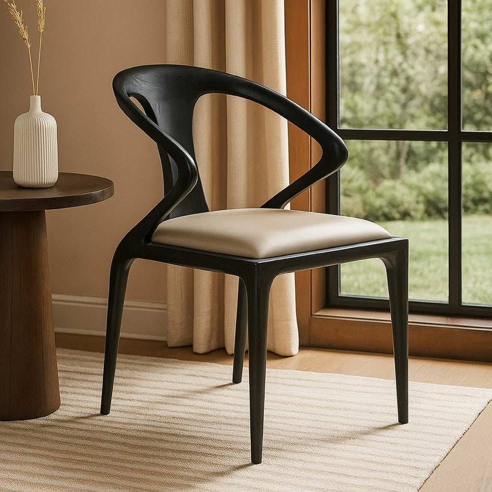 Cid Syla Dining Chair, Black Ash Wood Frame, Faux Leather Seat - BM338240