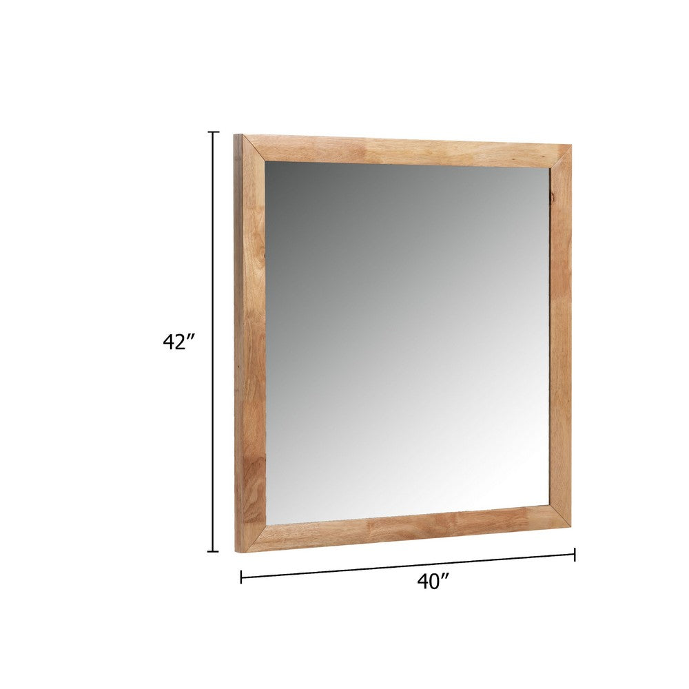 Noe Malia Mirror, 40 Inch Rectangular Rubberwood Frame, Natural Brown - BM338245
