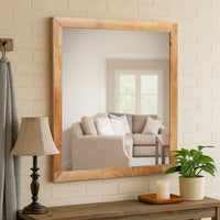 Noe Malia Mirror, 40 Inch Rectangular Rubberwood Frame, Natural Brown - BM338245