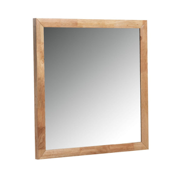 Noe Malia Mirror, 40 Inch Rectangular Rubberwood Frame, Natural Brown - BM338245