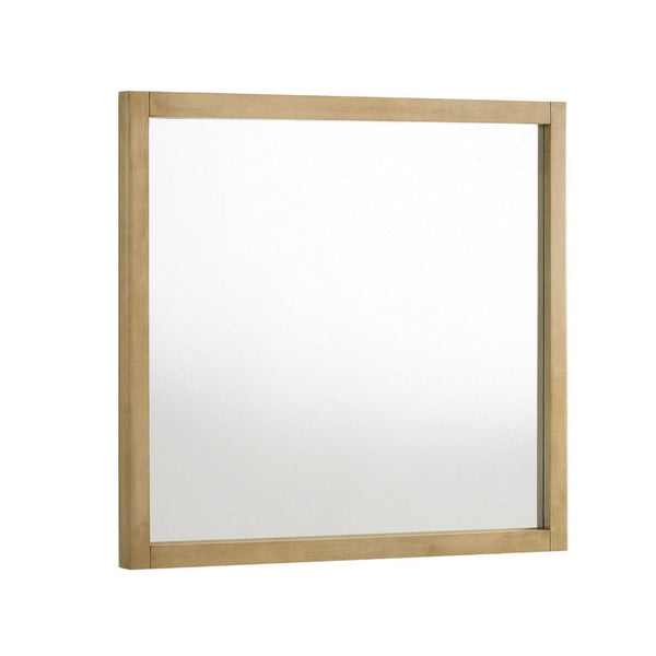 Noe Celia Accent Mirror, 40 Inch Square Oak Wood Frame, Brown Finish - BM338246