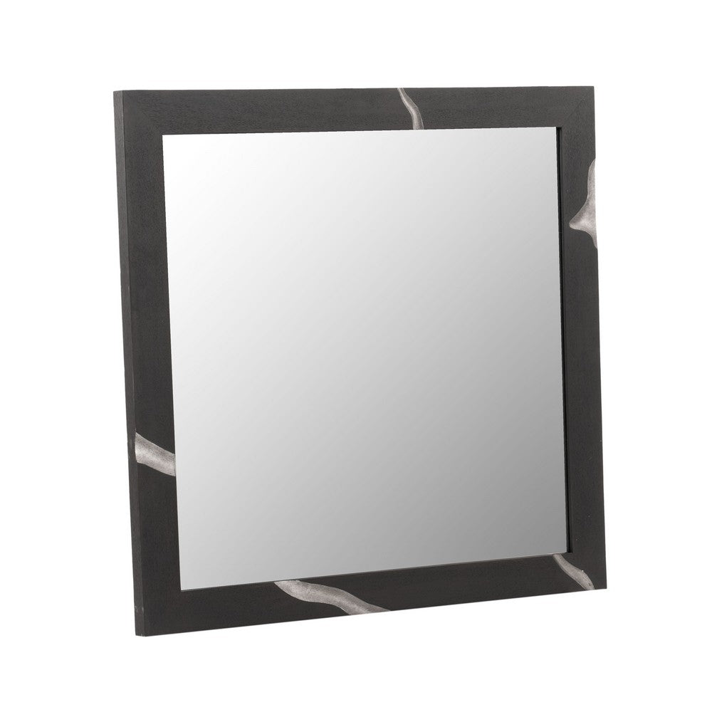 Cid Exie Mirror, 39 Inch Matte Brown Veneer Frame, Silver Accents - BM338249