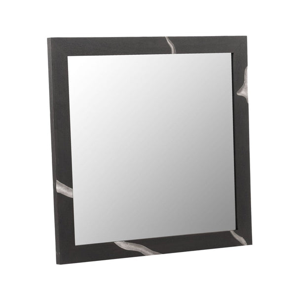 Cid Exie Mirror, 39 Inch Matte Brown Veneer Frame, Silver Accents - BM338249