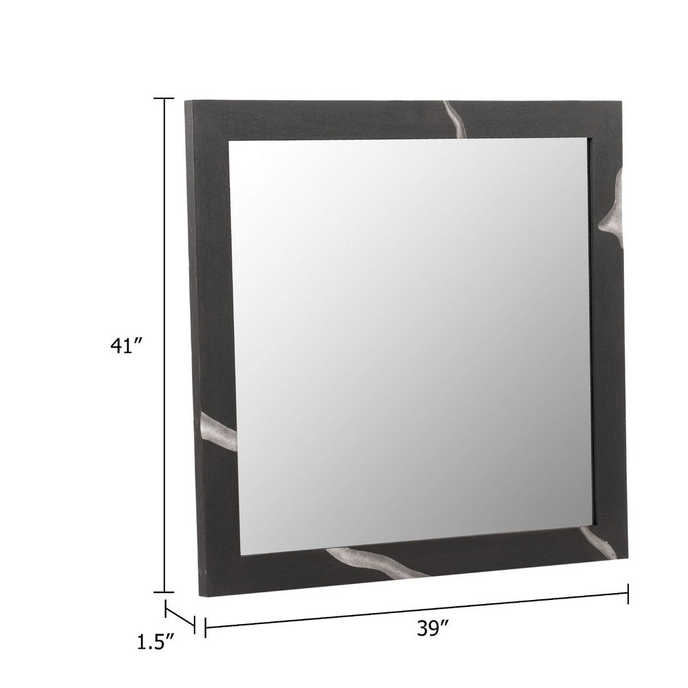 Cid Exie Mirror, 39 Inch Matte Brown Veneer Frame, Silver Accents - BM338249
