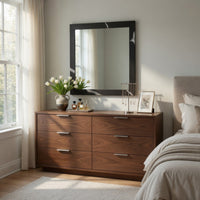 Cid Exie Mirror, 39 Inch Matte Brown Veneer Frame, Silver Accents - BM338249