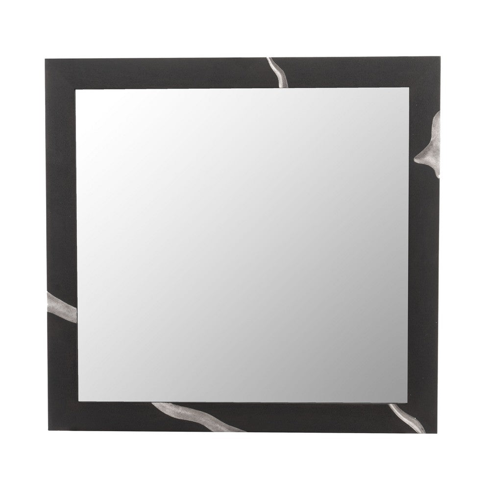 Cid Exie Mirror, 39 Inch Matte Brown Veneer Frame, Silver Accents - BM338249