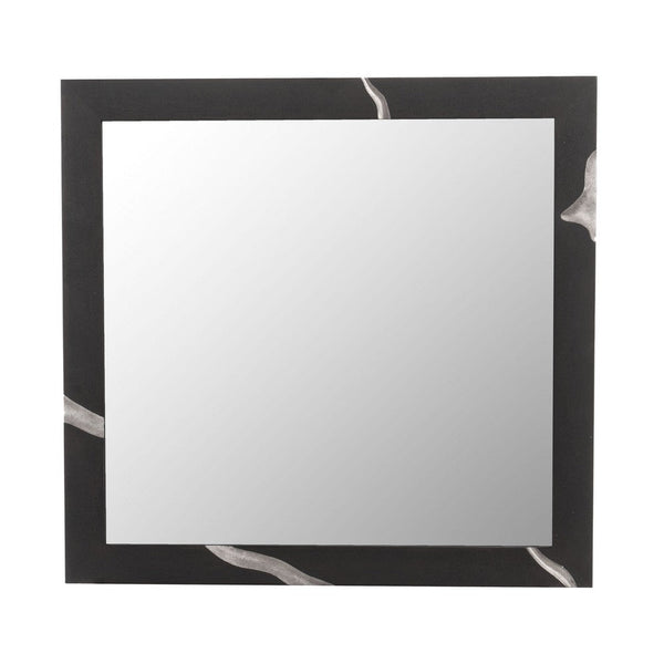 Cid Exie Mirror, 39 Inch Matte Brown Veneer Frame, Silver Accents - BM338249