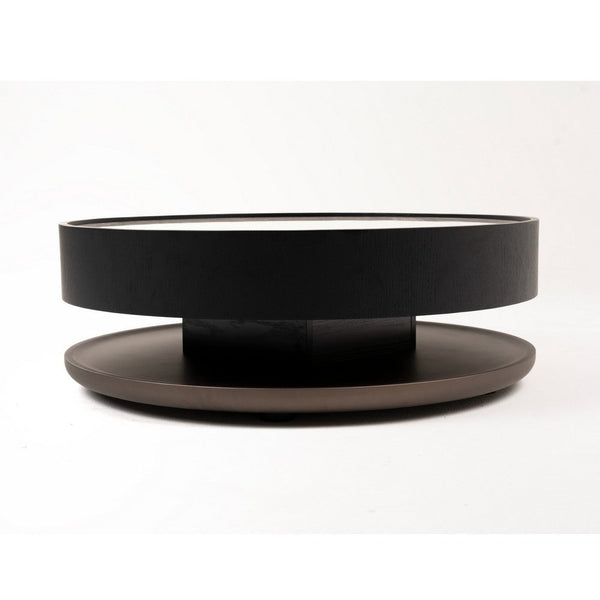 Cid Mauj Coffee Table, 37 Inch White Ceramic Top, Black Oak Veneer Body - BM338256