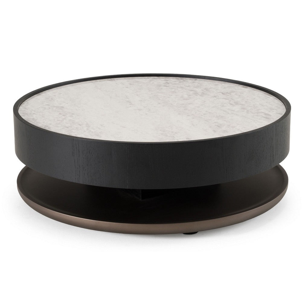 Cid Mauj Coffee Table, 37 Inch White Ceramic Top, Black Oak Veneer Body - BM338256