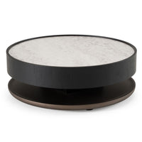 Cid Mauj Coffee Table, 37 Inch White Ceramic Top, Black Oak Veneer Body - BM338256